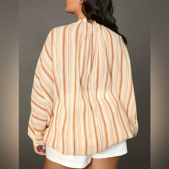 Anthropologie NWT Striped Tie-Front Blouse Balloon Sleeve Boho Top - Size Medium - Picture 3 of 8